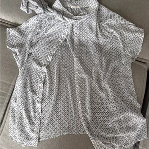 Pleione White Blouse with Navy Floral Dot Pattern (2X)